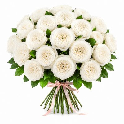 25 пионовидных белый роз, букет, доставка